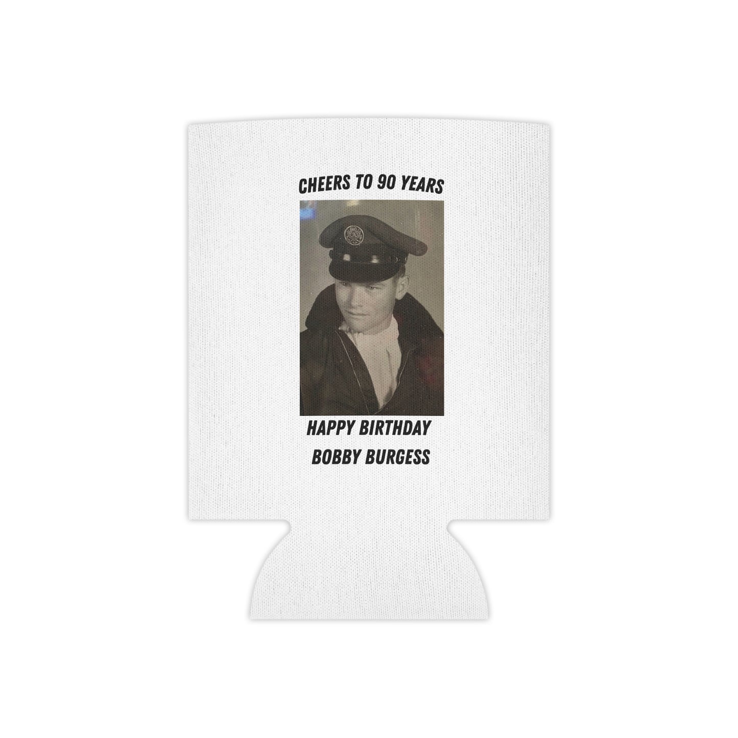 Personalized Can Cooler — "Cheers to 90 Years" Birthday Photo Koozie