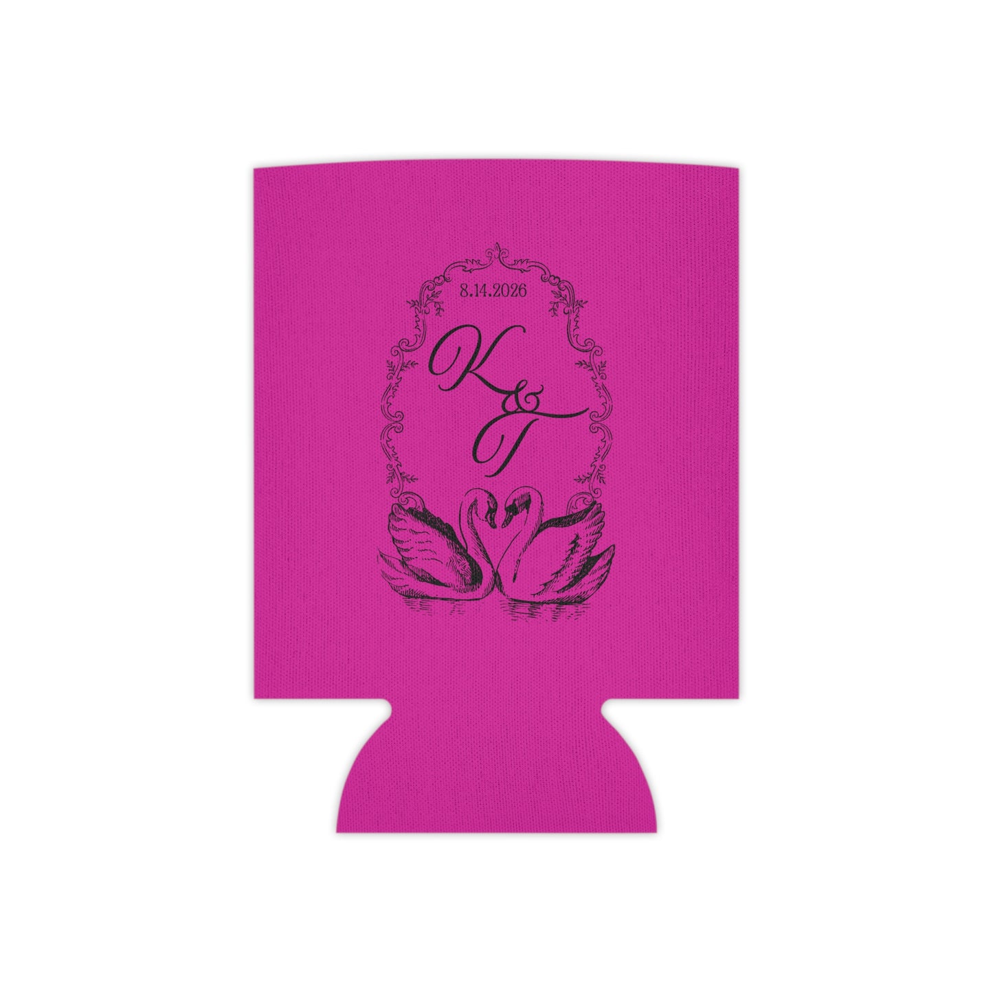Can Cooler — Personalized Swans Monogram K&T Wedding Can Cooler (Custom Date)