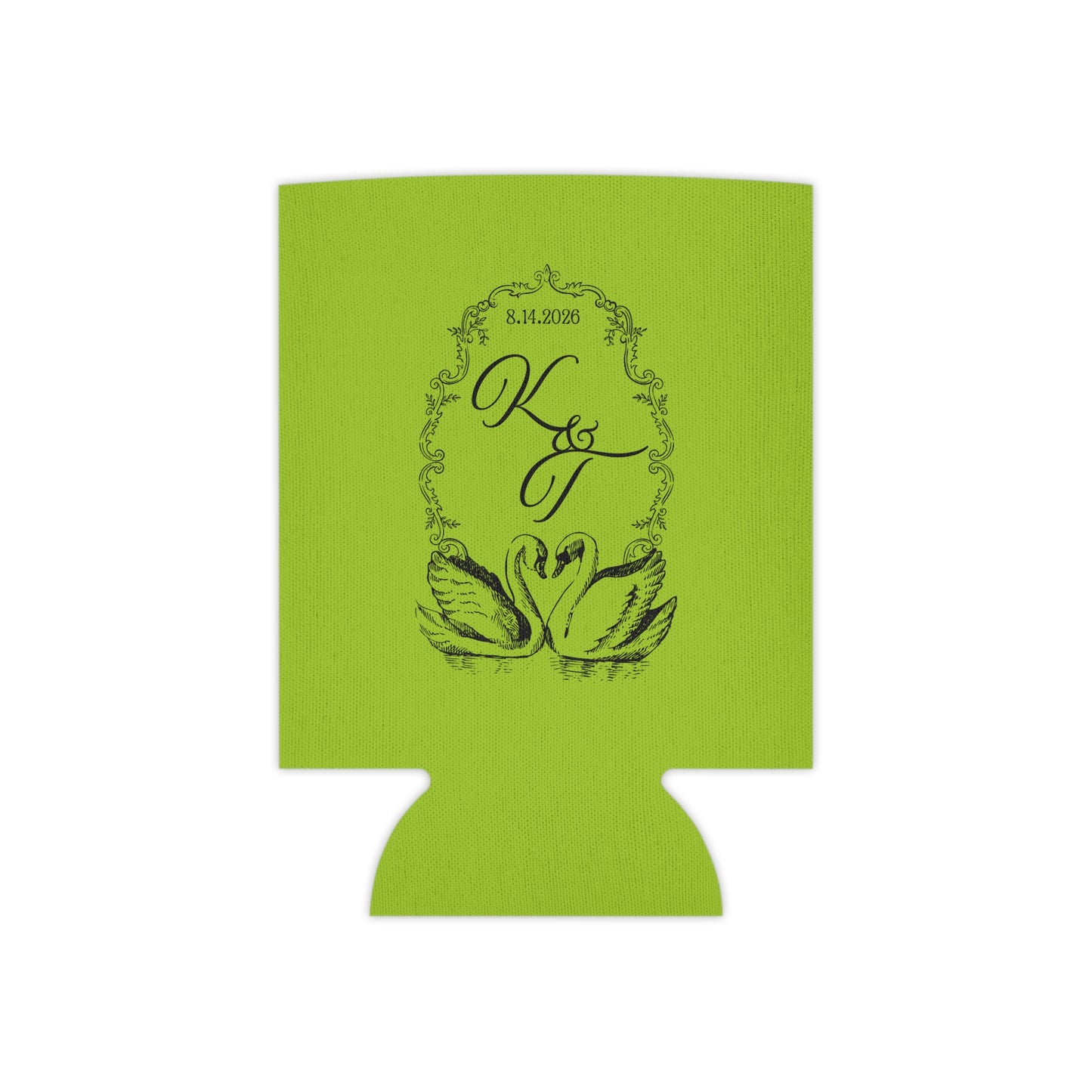 Can Cooler — Personalized Swans Monogram Can Koozie (Wedding/Anniversary)